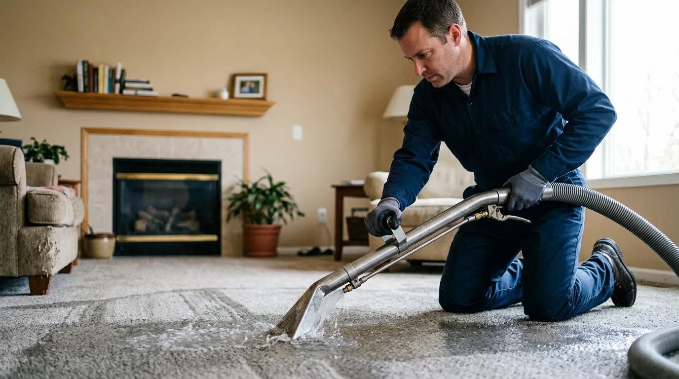 Water damage restoration technician working near Millcreek, IL